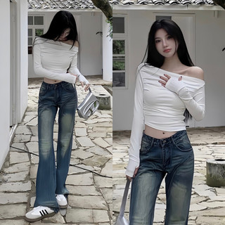 Áo trễ vai tay dài hai bên dây rút basic đủ màu snupi
