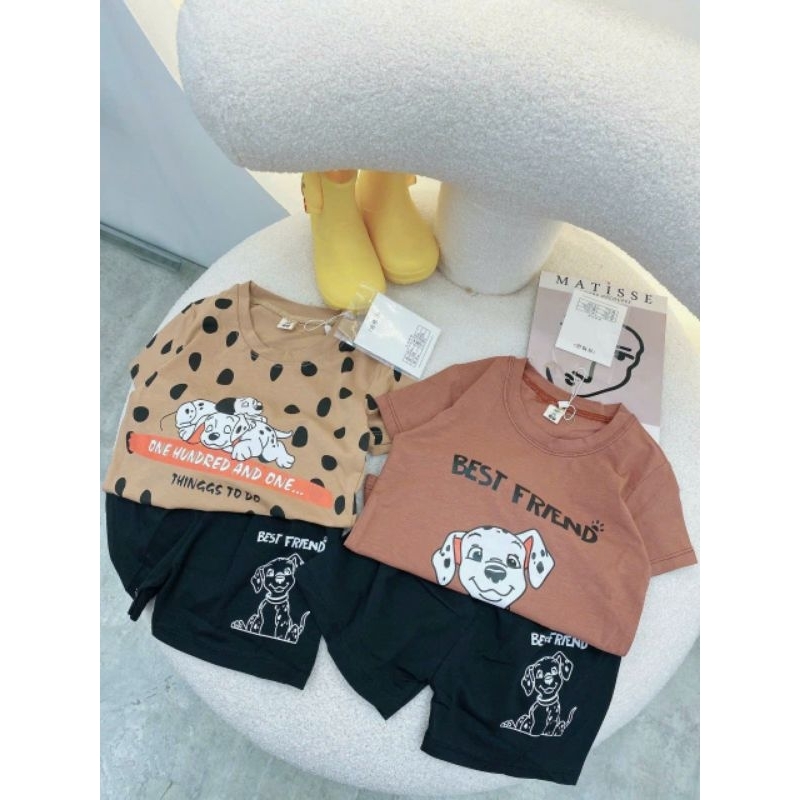 Bộ bé trai vải cotton 4c họa tiết chó đốm đáng yêu