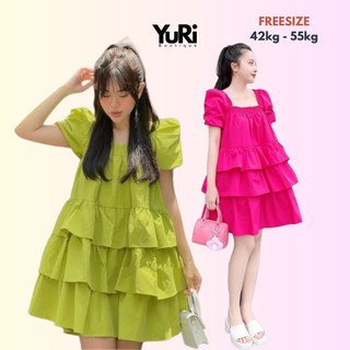 Đầm tiểu thư cổ vuông 3 tầng - Bao chất vải siêu đẹp
