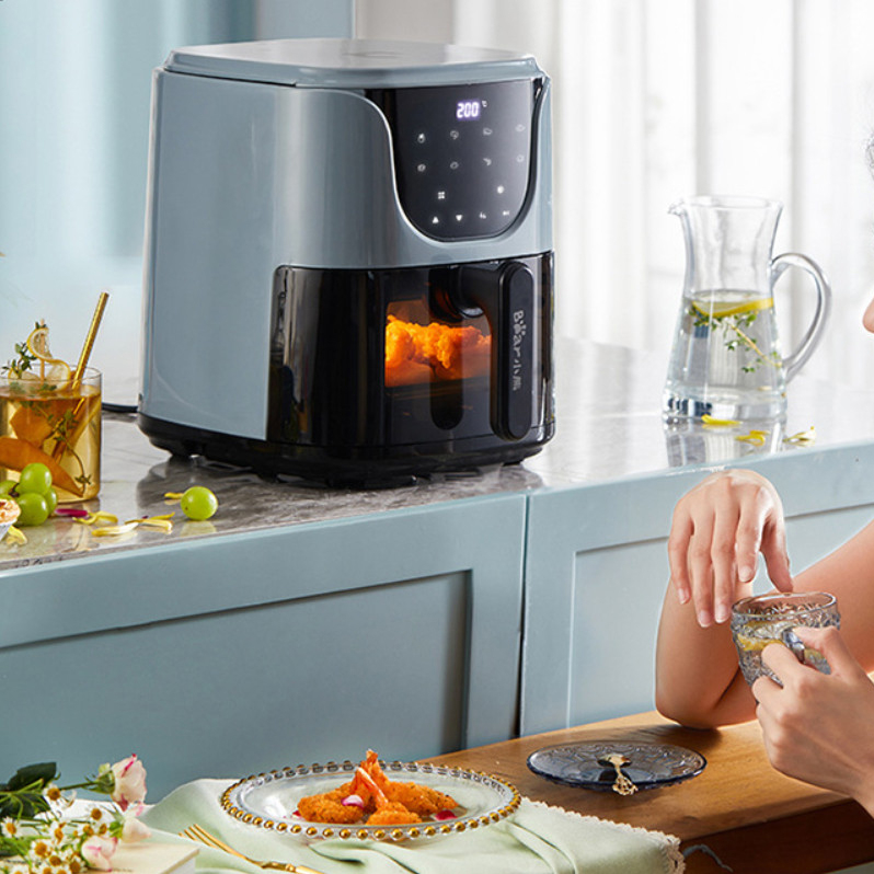Nồi chiên không dầu mặt kính mẫu mới 2023 BEAR QZG-E16C5 dung tích 5L màu xám xanh bảo hành 12 tháng
