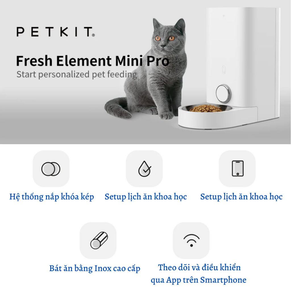 Máy Cho Chó Mèo Thú Cưng Ăn Tự Động PETKIT Mini Pro, Máy Nhả Hạt Tự Động PETKIT Fresh Element Mini Pro - Max Clean