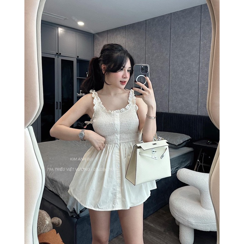 VÁY ÁO HAI DÂY BO CHUN BÈO DÁNG XOÈ TRẺ TRUNG SEXY - kimanhbui