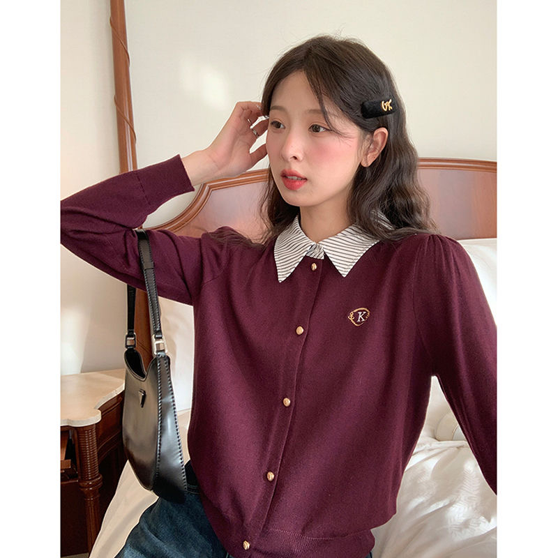 Áo cardigan mùa thu mix cổ sơ mi liền phong cách Hàn Quốc