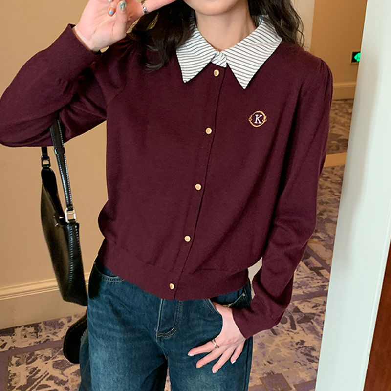 Áo cardigan mùa thu mix cổ sơ mi liền phong cách Hàn Quốc