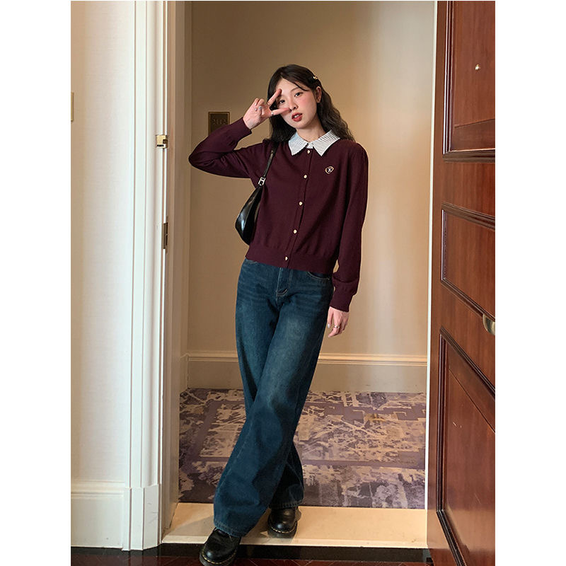 Áo cardigan mùa thu mix cổ sơ mi liền phong cách Hàn Quốc