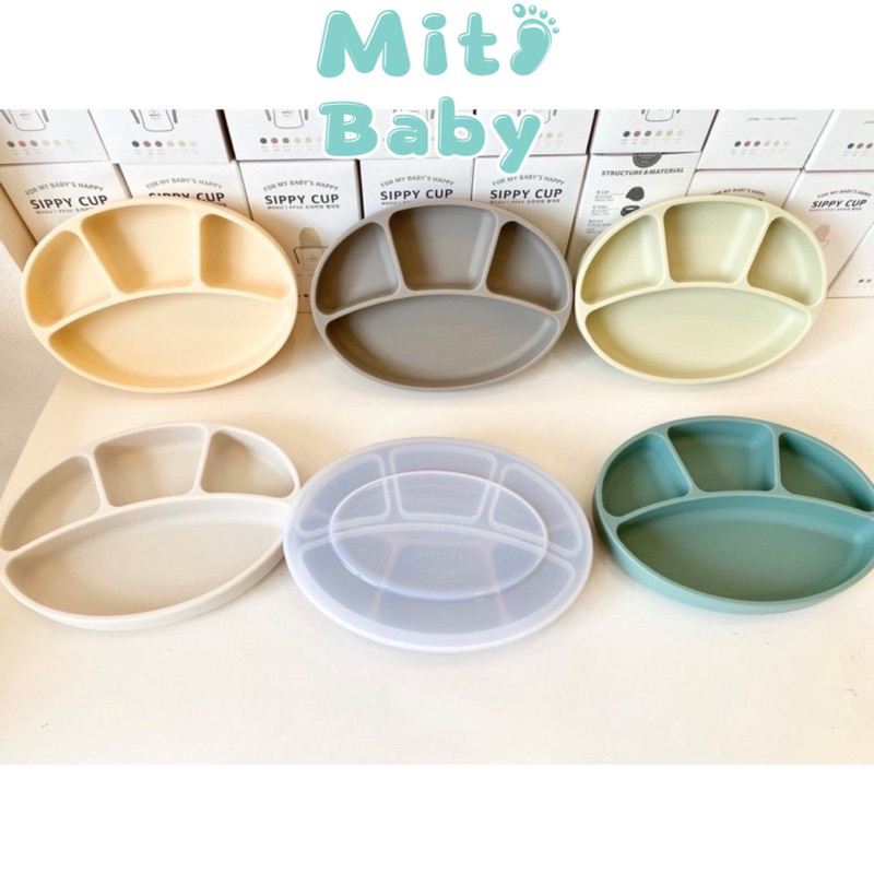 Khay ăn dặm chia ngăn- khay silicone cho bé Bluemama Hàn quốc kích thước 23x 17cm