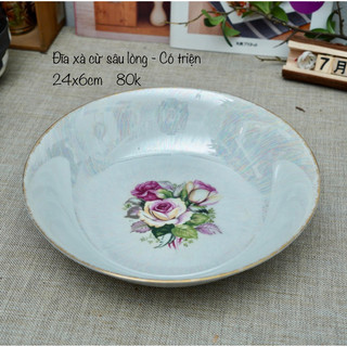 Dĩa tròn sâu lòng cẩn xà cừ - gốm sứ nhật bản
