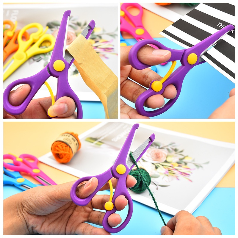Kéo thủ công viền nhựa đàn hồi cho trẻ em, đồ chơi văn phòng phẩm