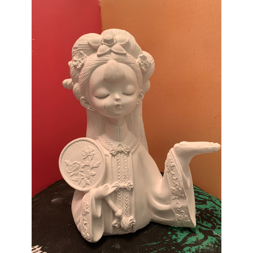 Tô Tượng Thạch Cao Cô Gái Trung Hoa Size Trung - Tượng Tô Màu Cho Bé Tặng 1 Tượng Nhỏ Dễ Thương - Bảo Bình Decor