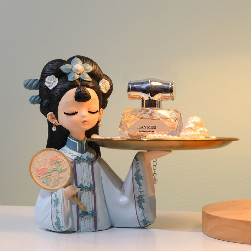 Tô Tượng Thạch Cao Cô Gái Trung Hoa Size Trung - Tượng Tô Màu Cho Bé Tặng 1 Tượng Nhỏ Dễ Thương - Bảo Bình Decor