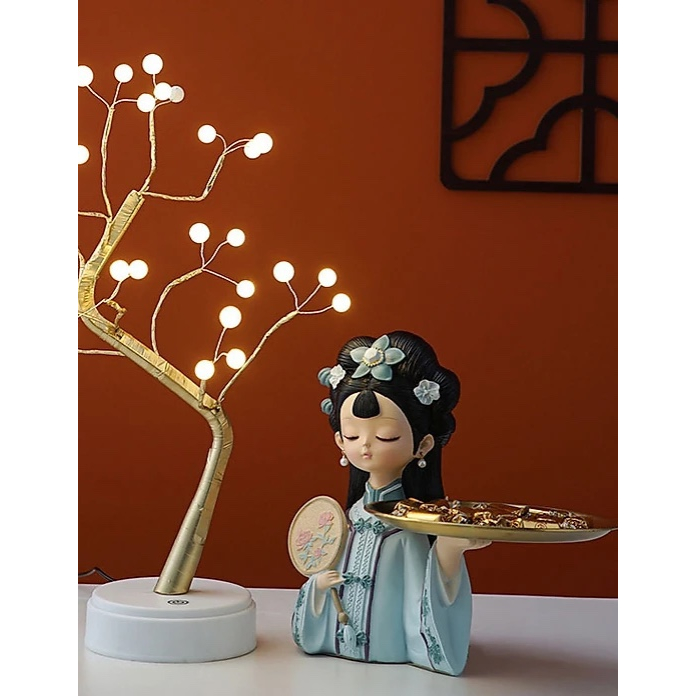 Tô Tượng Thạch Cao Cô Gái Trung Hoa Size Trung - Tượng Tô Màu Cho Bé Tặng 1 Tượng Nhỏ Dễ Thương - Bảo Bình Decor