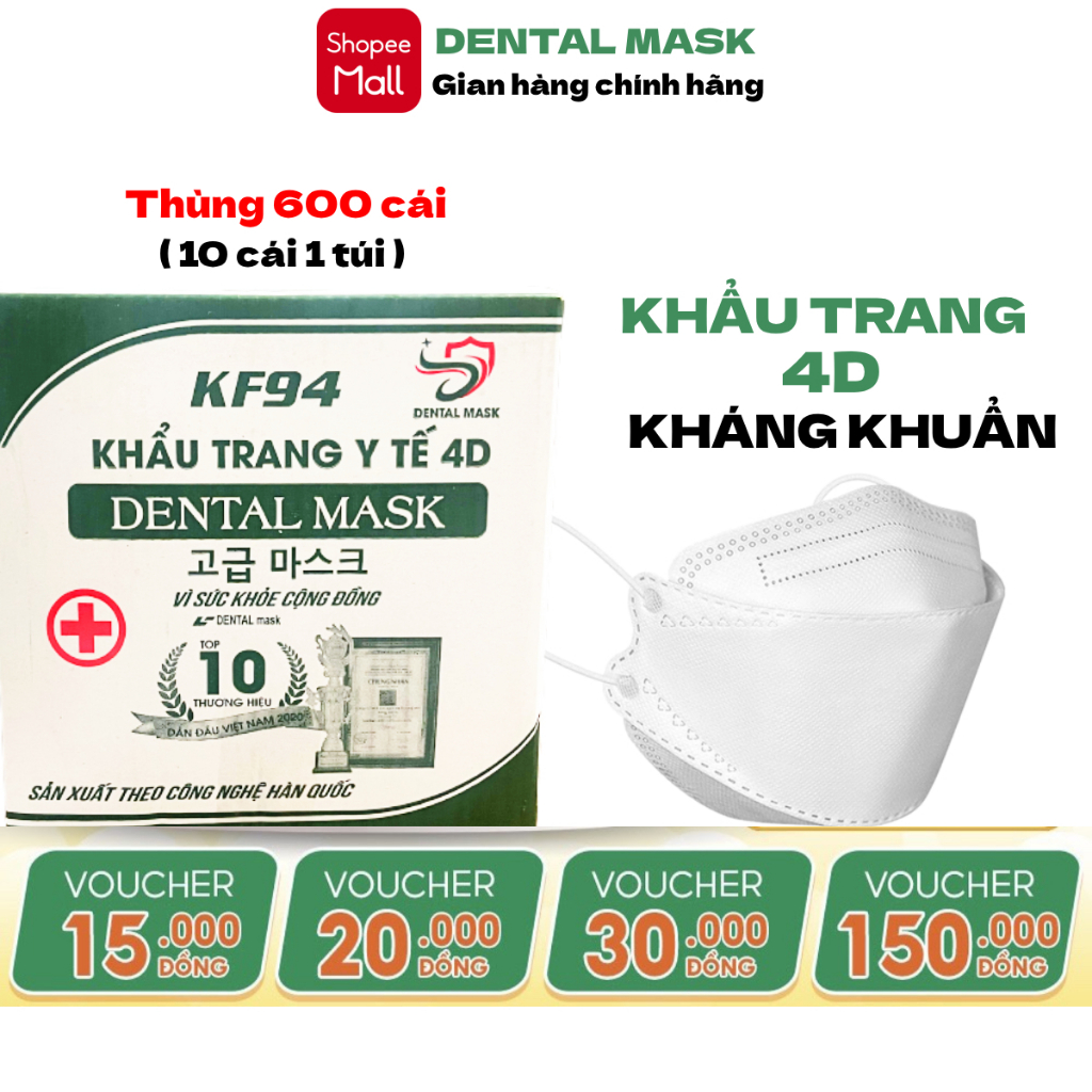 Combo 600 Chiếc Khẩu Trang KF94 Hàn Quốc DENTAL MASK Chống Nắng Tia UV 4 Lớp Giấy Kháng Khuẩn
