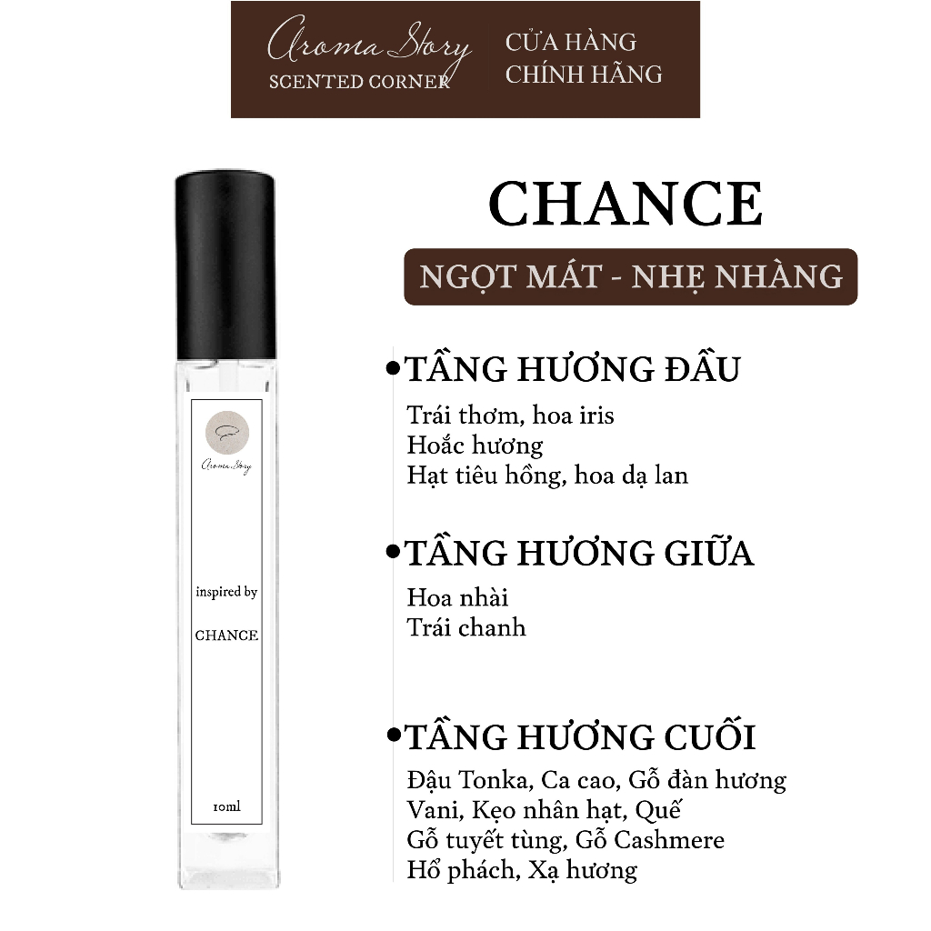 Tinh Dầu Nước Hoa Nữ Coco Mademoiselle EDP Aroma Story 10ml Chai Xịt, Tươi Mát, Ngọt Ngào, Lưu Hương 6-8 Giờ