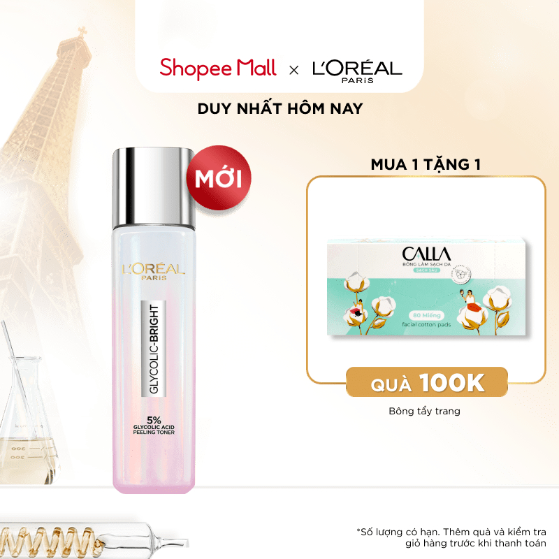 NƯỚC DƯỠNG THÚC ĐẨY TÁI TẠO DA, LÀN DA TRÔNG SÁNG VÀ CĂNG MỊN L’OREAL PARIS GLYCOLIC BRIGHT PEELING TONER 128ml