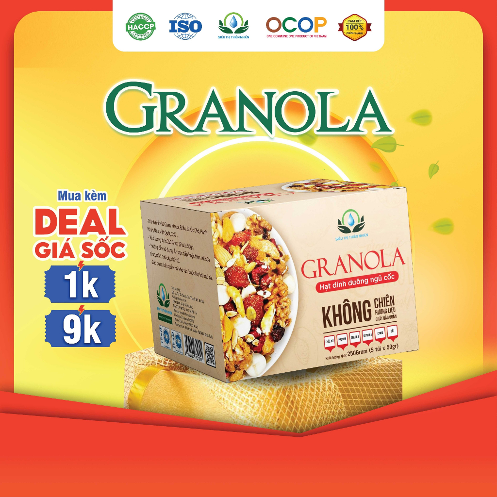 250Gram Granola Siêu Hạt Ăn Kiêng Ngũ Cốc Giảm Cân Dinh Dưỡng Eat Clean Không Đường Nhiều Hạt Macca