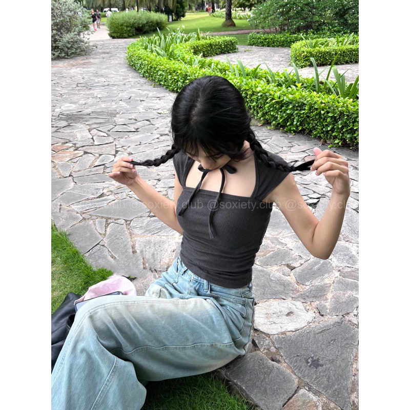 Áo kiểu cánh tiên kèm dây cột cổ dễ thương dáng ôm dành cho nữ A83