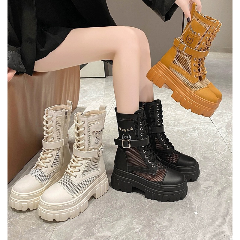 (ODER) Boots da thời trang cao cấp phối lưới đế 7cm