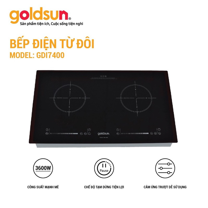 BẾP ĐIỆN TỪ ĐÔI GOLDSUN GDI7400 bảo hành 02 năm chính hãng