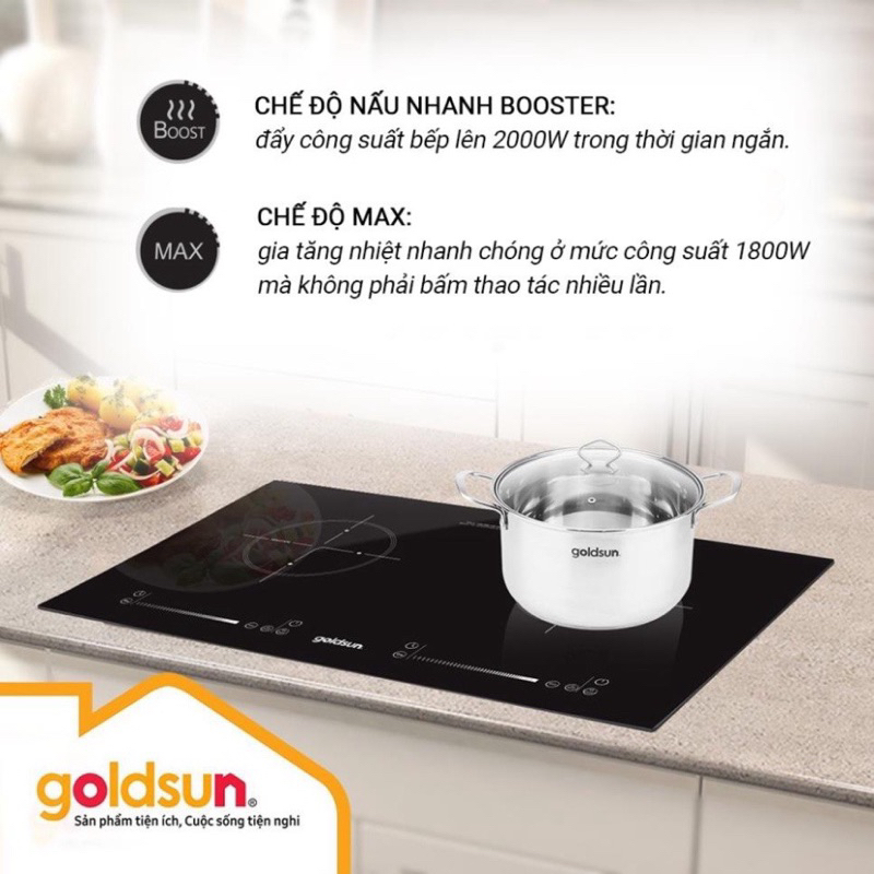 BẾP ĐIỆN TỪ ĐÔI GOLDSUN GDI7400 bảo hành 02 năm chính hãng