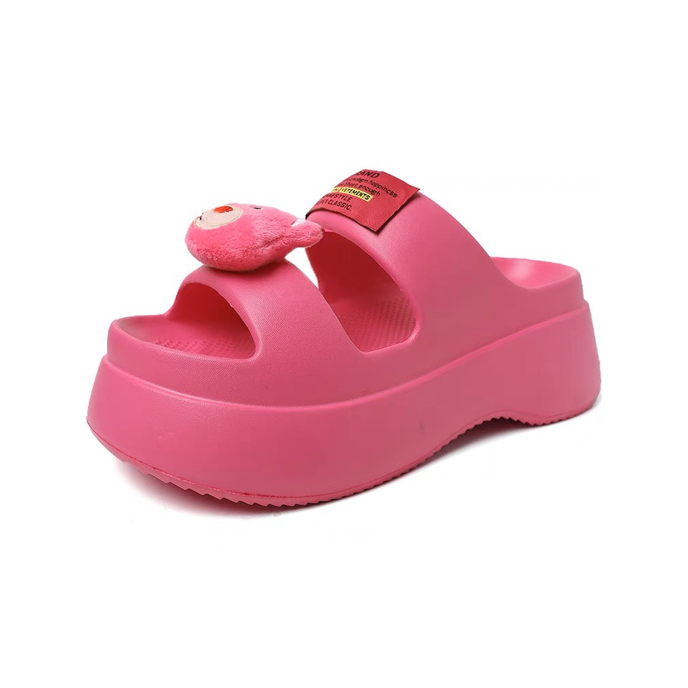 Dép 2 quai ngang đế đúc độn 6cm đính sticker gấu bông tăng chiều cao cho bạn nữ chất siêu nhẹ chống nước đi biển - DL220