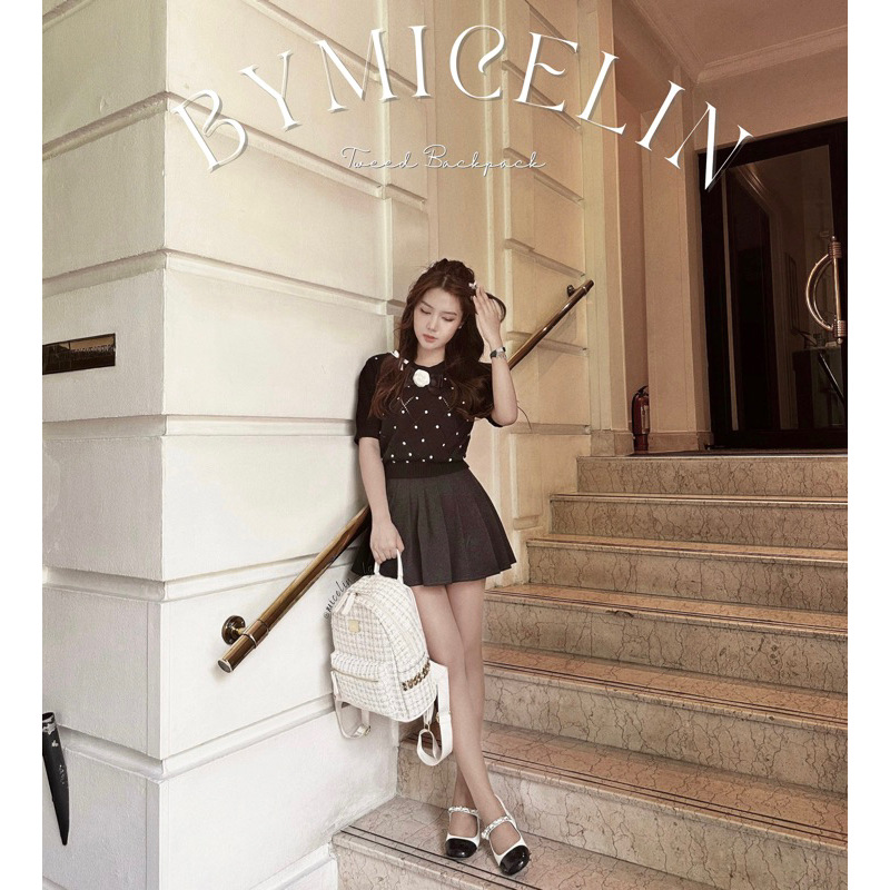 Balo Tweed Trắng Kem