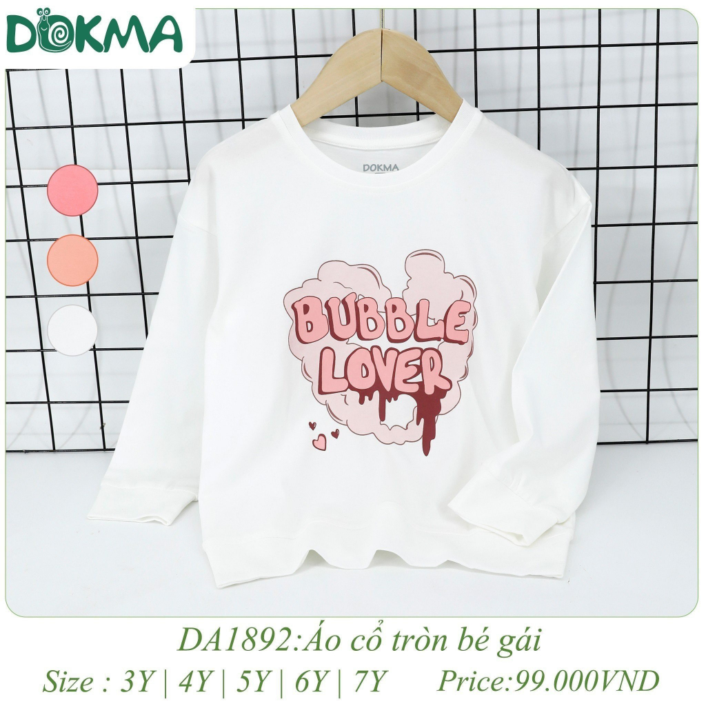 Áo cổ tròn dài tay vải cotton mỏng cho bé gái - DOKMA