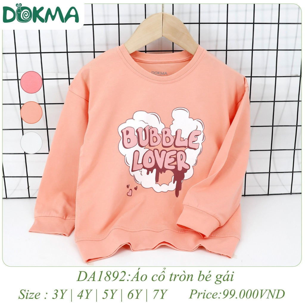 Áo cổ tròn dài tay vải cotton mỏng cho bé gái - DOKMA