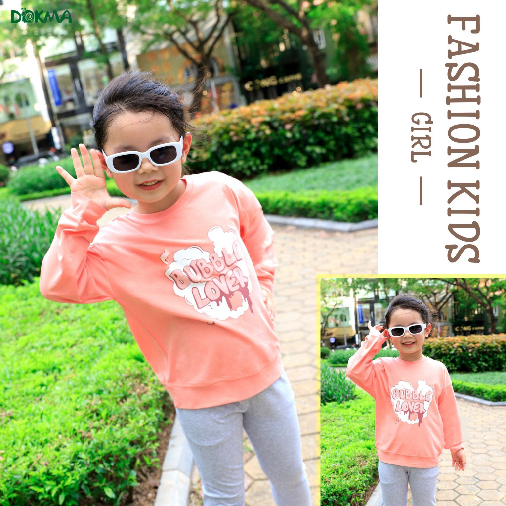 Áo cổ tròn dài tay vải cotton mỏng cho bé gái - DOKMA