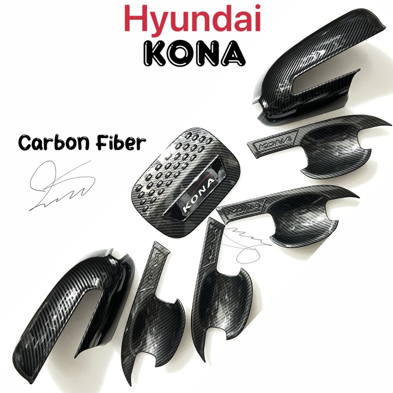 Ốp hõm cửa ốp gương chiếu hậu xe Kona Carbon fiber Ốp Tay cửa Nắp bình Xăng Phụ kiện Hyundai 2021 20