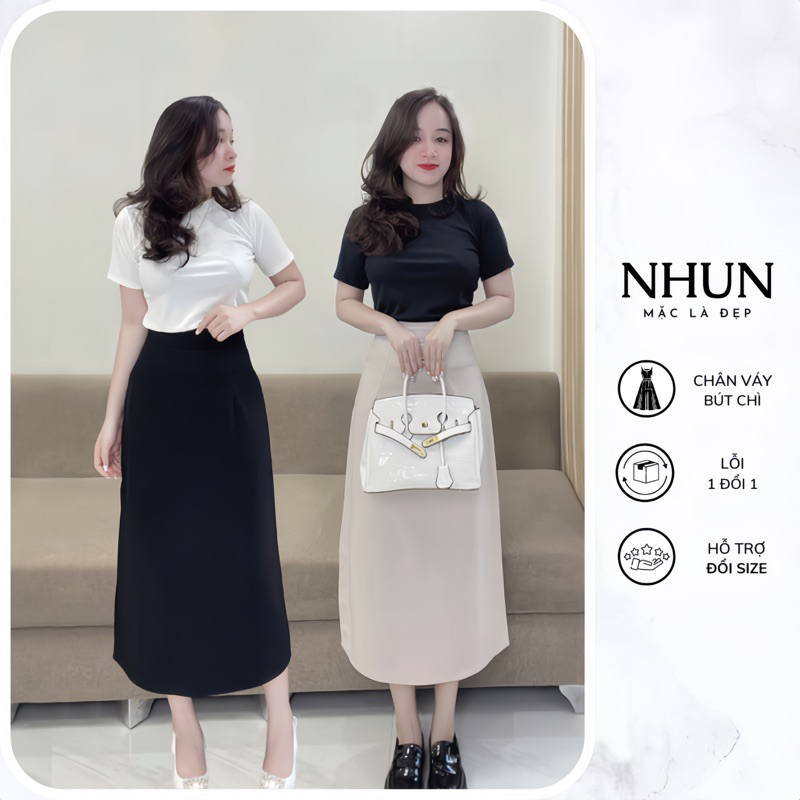 Chân váy bút chì NhunFashion Chân váy Midi dài dáng suông xẻ tà sau đơn giản cá tính phong cách sang trọng N118