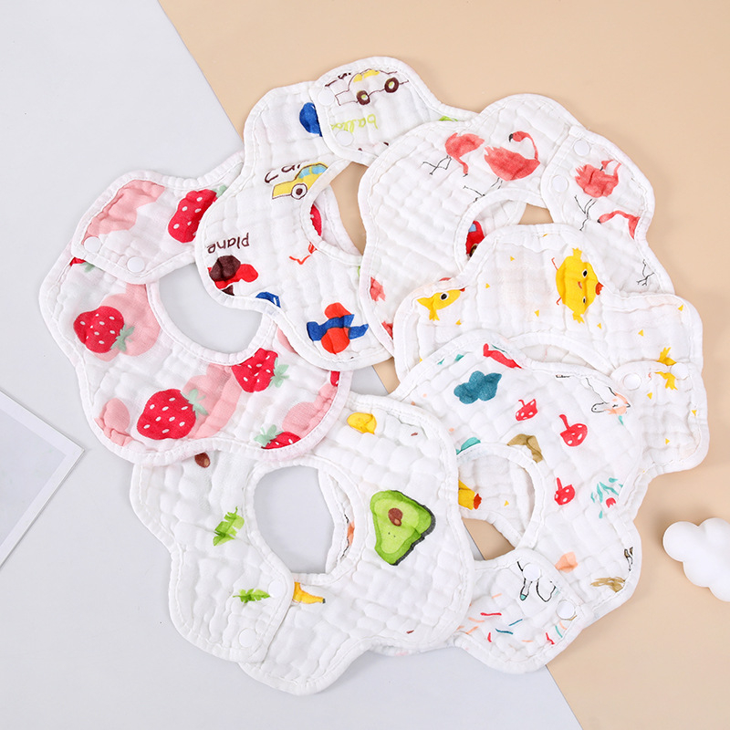 Yếm xô 8 lớp xoay tròn 360 độ hình bông hoa, chất liệu vải dày siêu thấm hút tốt cho bé shop uni baby