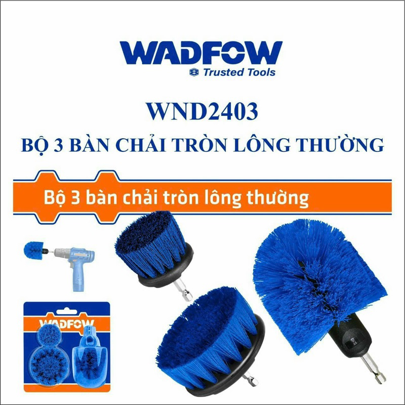 Bộ 3 bàn chải vệ sinh gắn máy khoan loại lông thường WADFOW WND2403