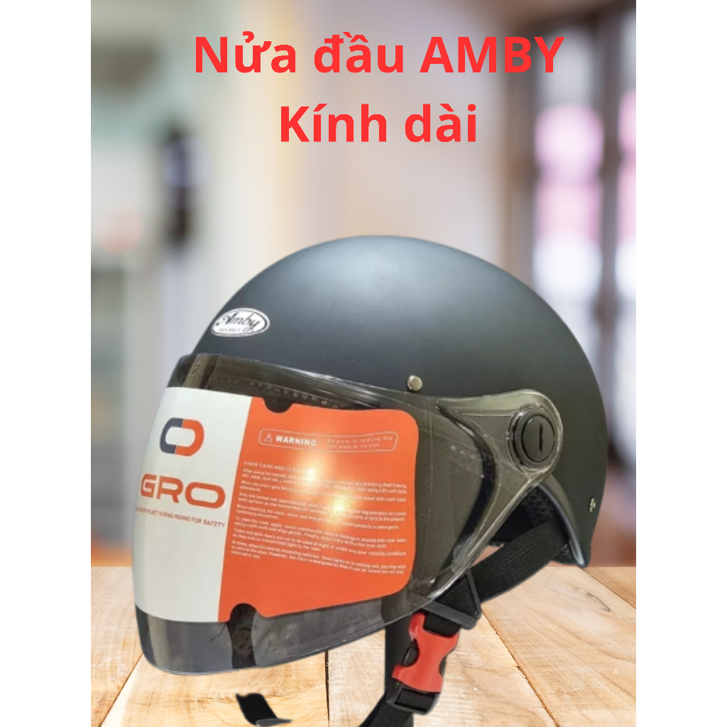 Mũ bảo hiểm nửa đầu AMBY kính dài chống tia UV - hàng chính hãng bảo hành 12 tháng