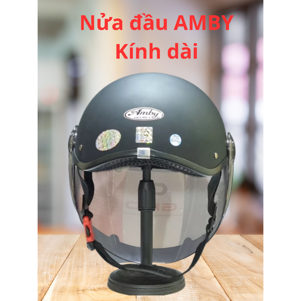 Mũ bảo hiểm nửa đầu AMBY kính dài chống tia UV - hàng chính hãng bảo hành 12 tháng