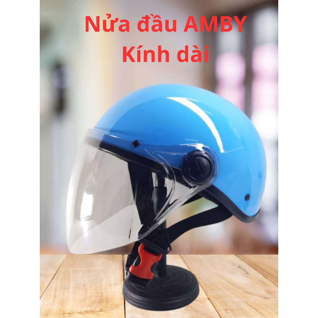 Mũ bảo hiểm nửa đầu AMBY kính dài chống tia UV - hàng chính hãng bảo hành 12 tháng