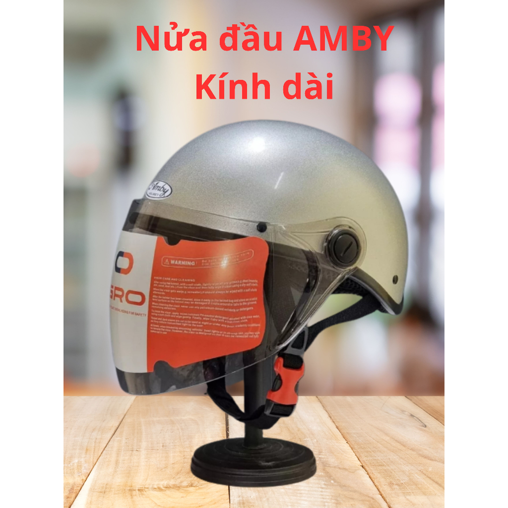 Mũ bảo hiểm nửa đầu AMBY kính dài chống tia UV - hàng chính hãng bảo hành 12 tháng