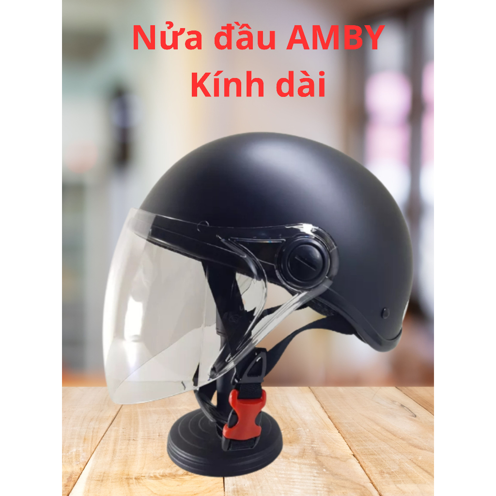 Mũ bảo hiểm nửa đầu AMBY kính dài chống tia UV - hàng chính hãng bảo hành 12 tháng