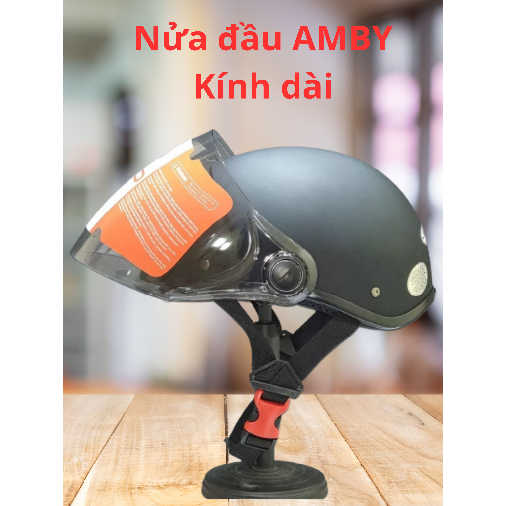 Mũ bảo hiểm nửa đầu AMBY kính dài chống tia UV - hàng chính hãng bảo hành 12 tháng