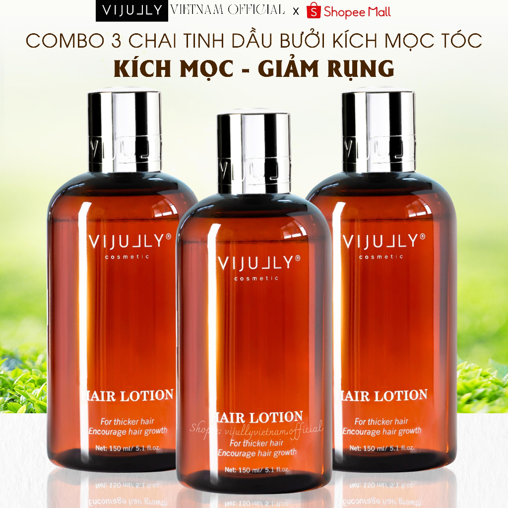 Combo 3 chai tinh dầu bưởi, xịt bưởi Vijully kích mọc tóc, giảm rụng tóc, phục hồi tóc hư tổn, chiết xuất thiên nhiên