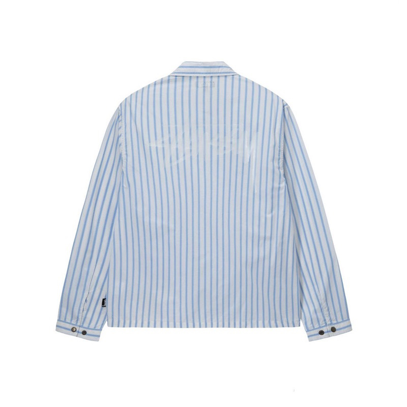STUSSY SHIRT - Áo sơ mi kẻ xanh dài tay Big logo unisex