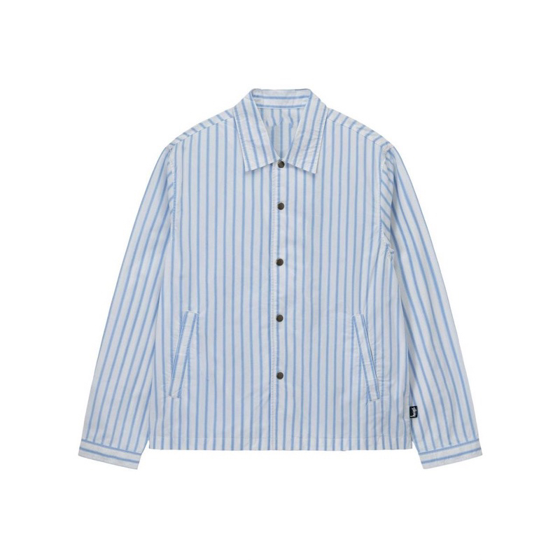 STUSSY SHIRT - Áo sơ mi kẻ xanh dài tay Big logo unisex
