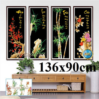 Tranh đinh đá tứ quý Xuân Hạ Thu Đông DF2517 138x39 cm