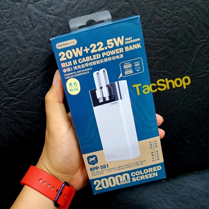 Sạc Dự Phòng Remax RPP-561 20000mAh hỗ trợ sạc nhanh PD 20W QC 22.5W kèm 2 cáp sạc chính hãng