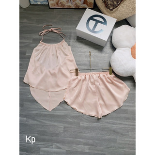 set bộ phi lụa yếm luồn dây cổ quần short mềm mại