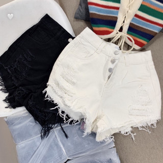 Quần short jean tua rua rách 3 nút