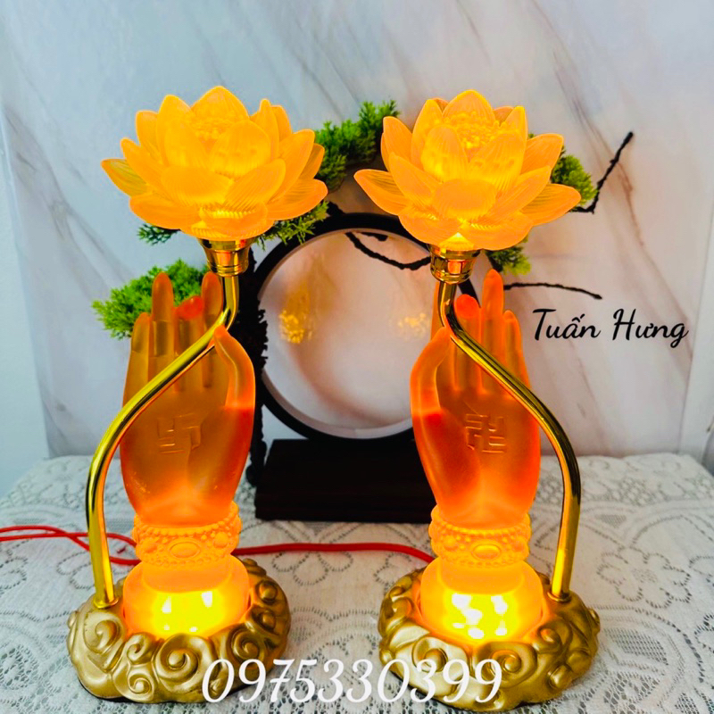Cặp đèn thờ Bàn Tay Phật Đổi Màu, Đèn thờ hoa sen lưu ly