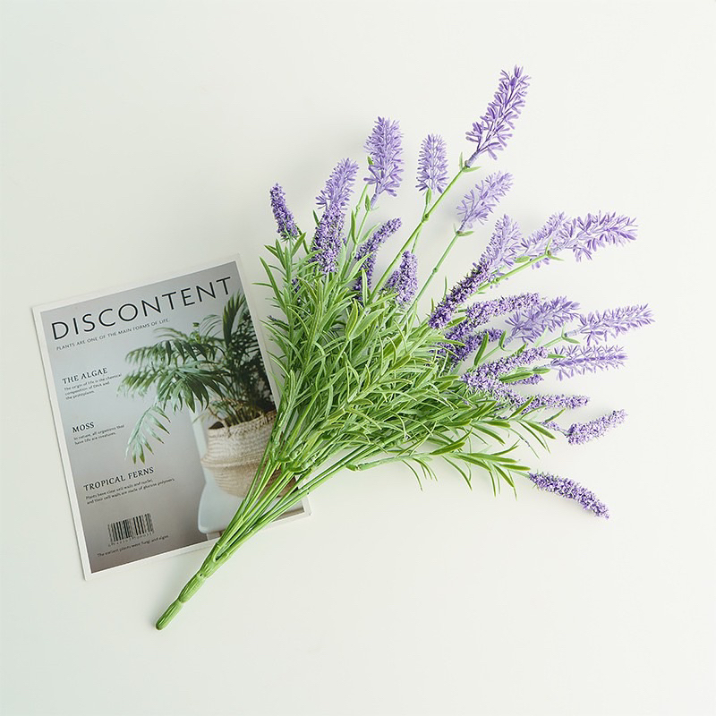 Cành cụm hoa oải hương màu tím nhân tạo trang trí nhà