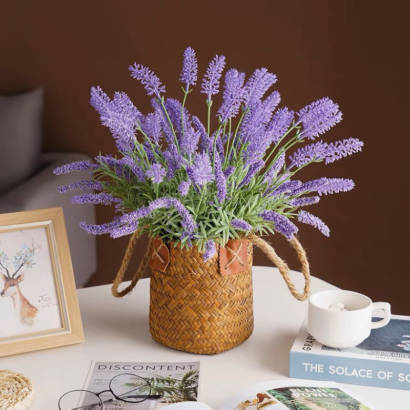 Cành cụm hoa oải hương màu tím nhân tạo trang trí nhà