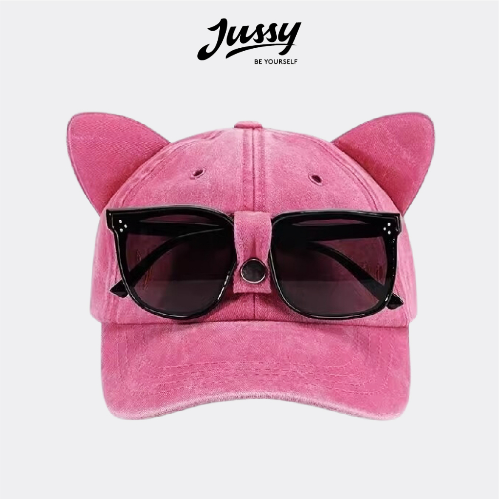 Mũ Lưỡi Trai Tai Mèo Kèm Kính Mát JSG01 Jussy Official Nón Kết Có Tai Xinh Xắn Chất Vải Kaki Wash Form Mềm