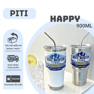  Ly giữ nhiệt PITI 900ml cốc giữ nhiệt làm lạnh coffee bằng thép không gỉ 304 có tặng kèm ống hút và sticker dễ thương 